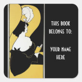  Art Nouveau, damesleesboekenkookplaat Vierkante Sticker (Voorkant)