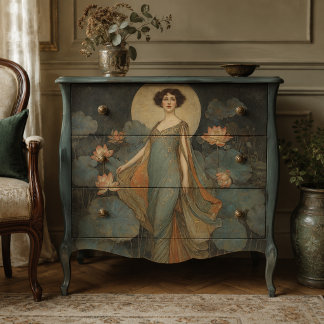 Art Nouveau Damesportret met Waterlelies Tissuepapier