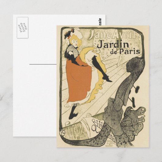 Art Nouveau Dancer Jane Avril beroemd gemaakt door Briefkaart (Voorkant / Achterkant)