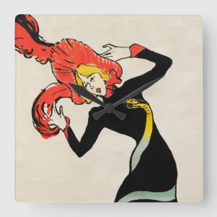 Art Nouveau-danseres Jane Avril door Toulouse Laut Vierkante Klok