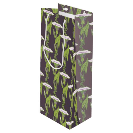 Art Nouveau dark Ipomoea behang Wijn Cadeautas (Voorkant Gekanteld)