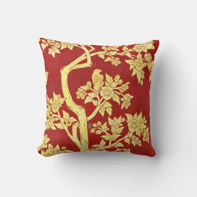 art nouveau,deco,asian,goud,rood,,rustig,flo kussen (Voorkant)