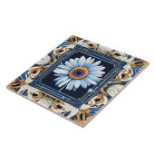 Art Nouveau Deco Blauw Wit Gerbera Daisy Bloem Tegeltje (Zijkant)