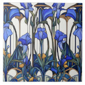 Art Nouveau Deco Blauw & Wit Iris Bloemen Bloemen Tegeltje (Voorkant)