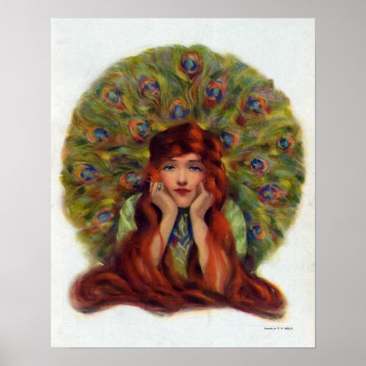 Art nouveau deco elegant women peace ock veren poster (Voorkant)