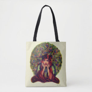 Art nouveau deco elegant women peace ock veren tote bag