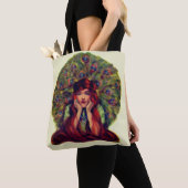 Art nouveau deco elegant women peace ock veren tote bag (Dichtbij)