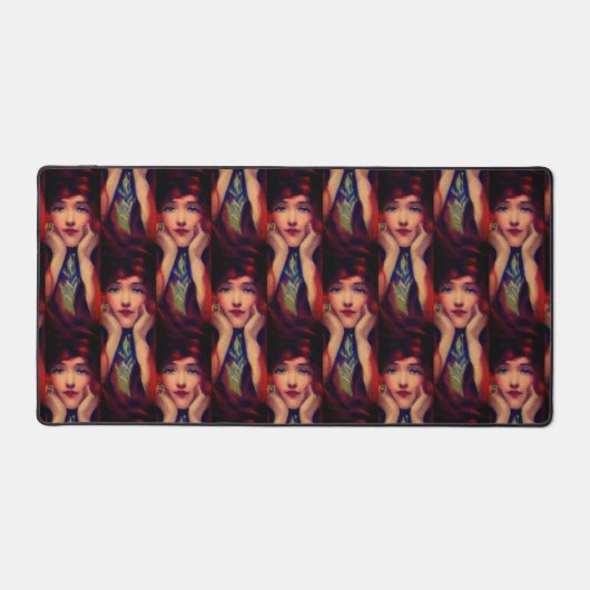 Art nouveau deco elegante vrouw rood hoofd schoonh bureaumat (Voorkant)