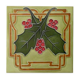 Art Nouveau Deco Holly Berries Kerstrero Tegeltje