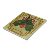 Art Nouveau Deco Holly Berries Kerstrero Tegeltje (Zijkant)