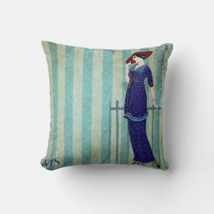 Art Nouveau Deco jaren 20 Vintage Blauwe Rustieke  Kussen