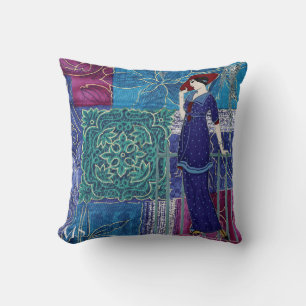 Art Nouveau Deco Jaren 20 Wijnblauw Monogram Kussen