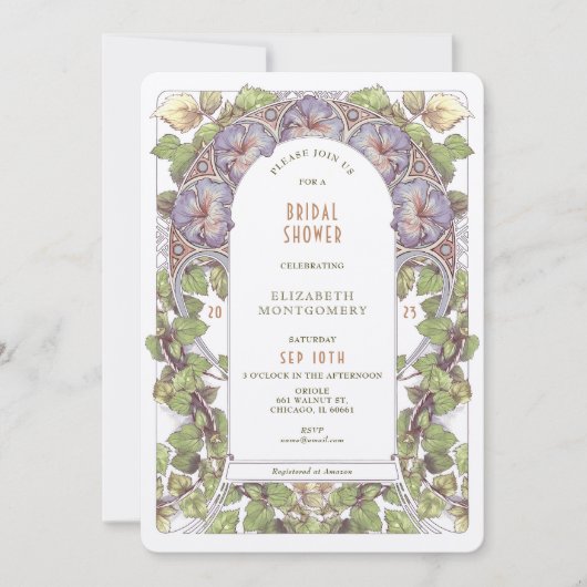 Art Nouveau Deco Lavendel Petunia Bruiloftsfeest U Kaart (Voorkant)