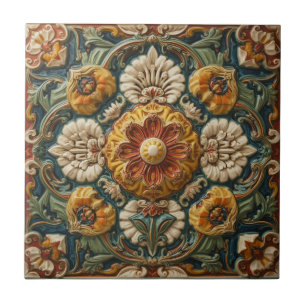 Art Nouveau Deco Majolica Bloem Ambachtsman Vintag Tegeltje