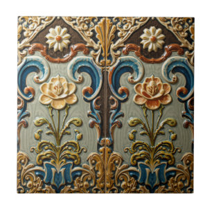 Art Nouveau Deco Majolica Bloem Ambachtsman Vintag Tegeltje