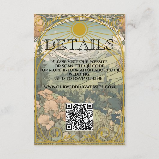 Art Nouveau Deco QR Code Trouwgegevens Informatiekaartje (Voorkant)