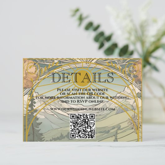  Art Nouveau Deco QR Code Trouwgegevens Informatiekaartje (Staand voorkant)