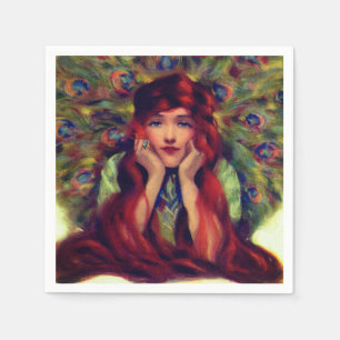 Art nouveau deco vrouw pauwenveren elegant servet