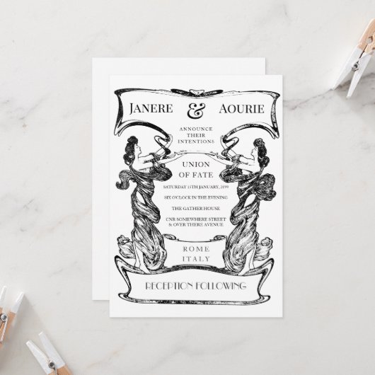 Art Nouveau Deco Vrouw Vorm Lijst Kaart (Voorkant / Achterkant in situ)