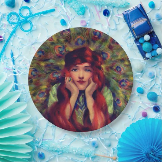 Art nouveau deco women pauock veren elegant papieren bordje (Feest)