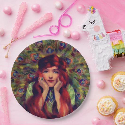 Art nouveau deco women pauock veren elegant papieren bordje (Feest)