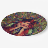 Art nouveau deco women pauock veren elegant papieren bordje (Gekanteld)