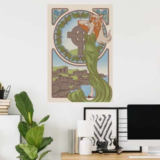 Art Nouveau Deer Furry Poster (Thuiskantoor)
