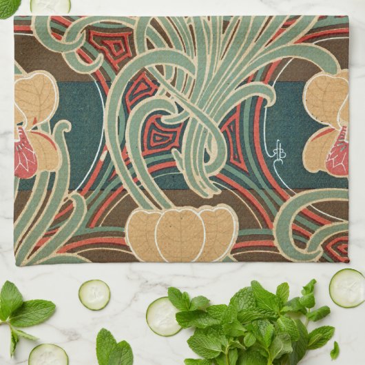 Art Nouveau Design #4 op Emporio Moffa Theedoek (Gevouwen)