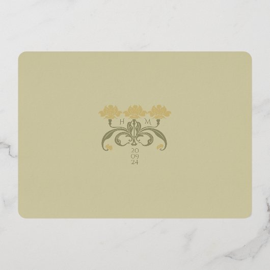 Art Nouveau Details Kaart Huwelijk Warm Earth Tone (Achterkant)