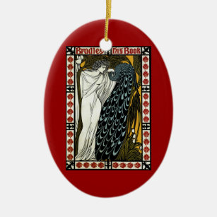  Art Nouveau Deze Kus, Vrouw met Peacock Keramisch Ornament