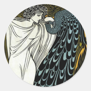  Art Nouveau Deze Kus, Vrouw met Peacock Ronde Sticker