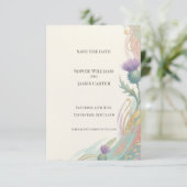 Art Nouveau Distel Save the Date Kaart (Staand voorkant)