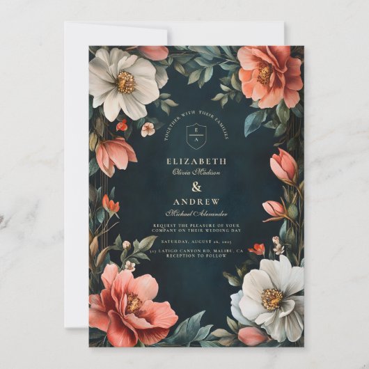 Art Nouveau Donkere Bloemen Kaart (Voorkant)