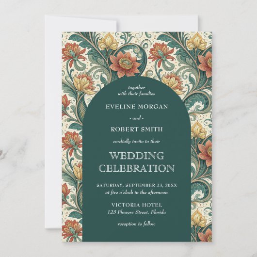 Art Nouveau donkergroene terracotta bruiloft Kaart (Voorkant)