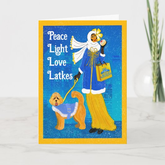 Art Nouveau Doodle Dog Gevouwen Chanoeka Bedankkaart (Voorkant)