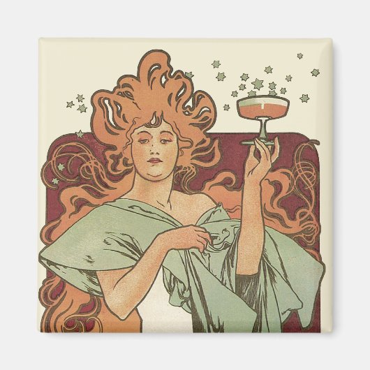  Art Nouveau door Mucha, Champagne Party Magneet (Voorkant)