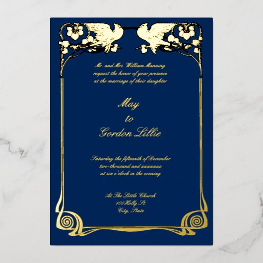  Art Nouveau Doves Border Folie Uitnodiging (Voorkant)