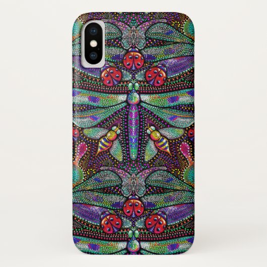 Art nouveau dragonfly damask hoesje voor iPhone X (Achterkant)