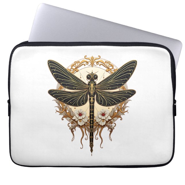 Art Nouveau Dragonfly Elegante Steampunk Laptop Sleeve (Voorkant)