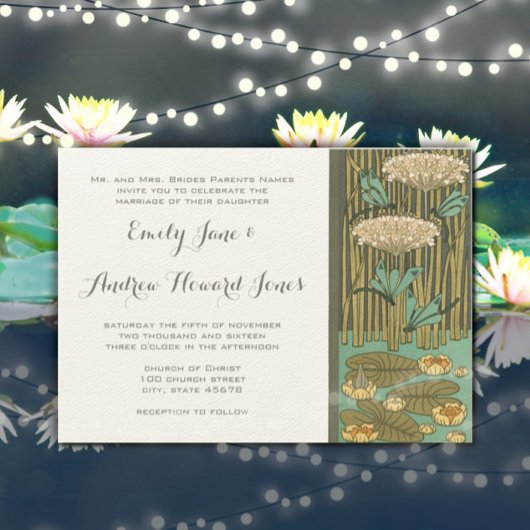 Art Nouveau Dragonfly Lily Pad Wedding Invitation Kaart