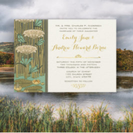 Art Nouveau Dragonfly Lily Pad Wedding Invitation Kaart