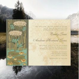 Art Nouveau Dragonfly Lily Pad Wedding Invitation Kaart