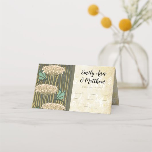 Art Nouveau Dragonfly Lily Pad Wedding Plaatskaartje (Achterkant)