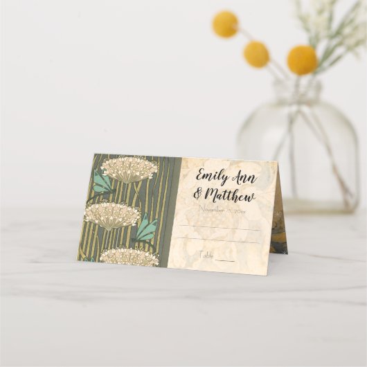 Art Nouveau Dragonfly Lily Pad Wedding Plaatskaartje (Achterkant)