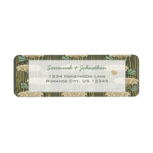 Art Nouveau Dragonfly Lily Pads Adres Etiket (Voorkant)