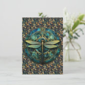 Art Nouveau Dragonfly op Note Kaart (Staand voorkant)
