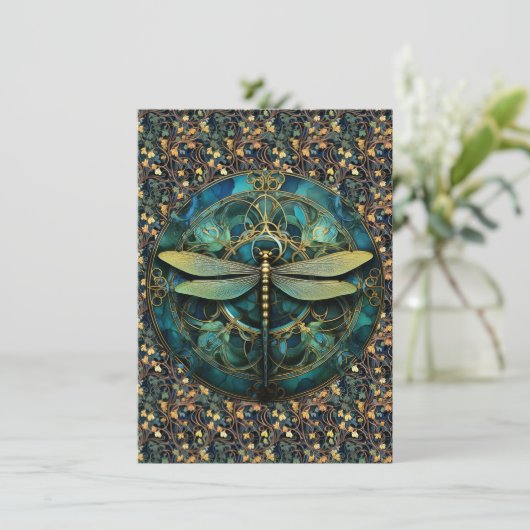 Art Nouveau Dragonfly op Note Kaart (Staand voorkant)