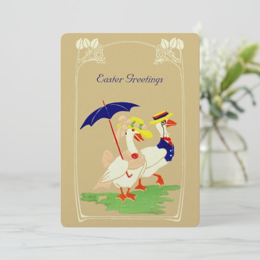  Art Nouveau Ducks Paasdagkaart Feestdagenkaart (Staand voorkant)