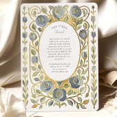 Art Nouveau Dusty Blue & Gold Roses Wedding Kaart