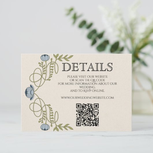 Art Nouveau Dusty Blue Wedding Details Website  Informatiekaartje (Staand voorkant)